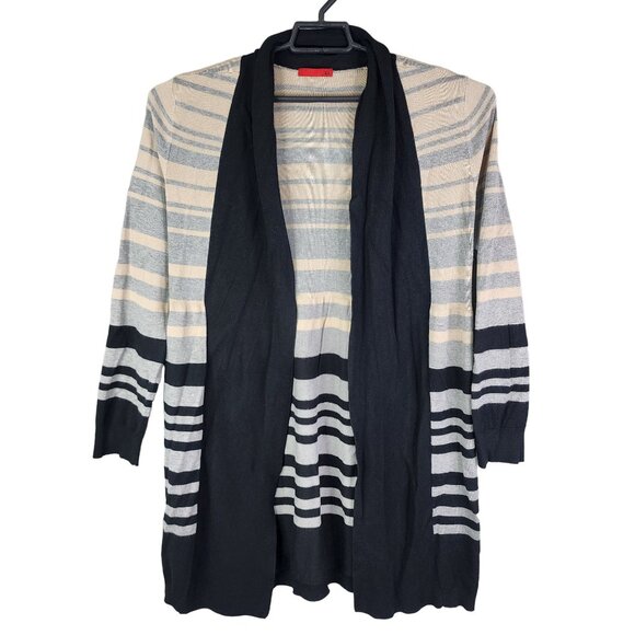Womens Gray Tan Black Striped Open Front Long Cardigan By RED Long Sleeve XL - Picture 1 of 11